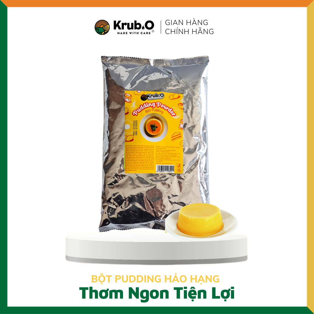 Bột làm Pudding cao cấp gói 1kg - Pudding trứng thơm béo, dẻo mềm - Thương hiệu Krub.O - Nguồn nông sản thuần Việt