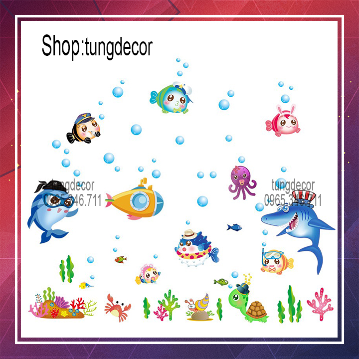 Decal dán tường cho bé CÁ MẬP CẢNH SÁT SK7070. Decal dán phòng Tranh dán tường cho bé