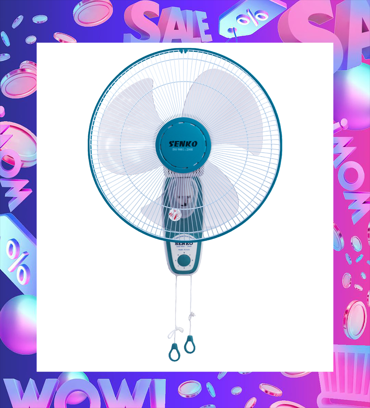 [FREESHIPMAX] Quạt treo 2 dây Senko sải cánh 40 cm 47W TC1626 - Hàng Chính Hãng (Giao màu ngẫu nhiên)