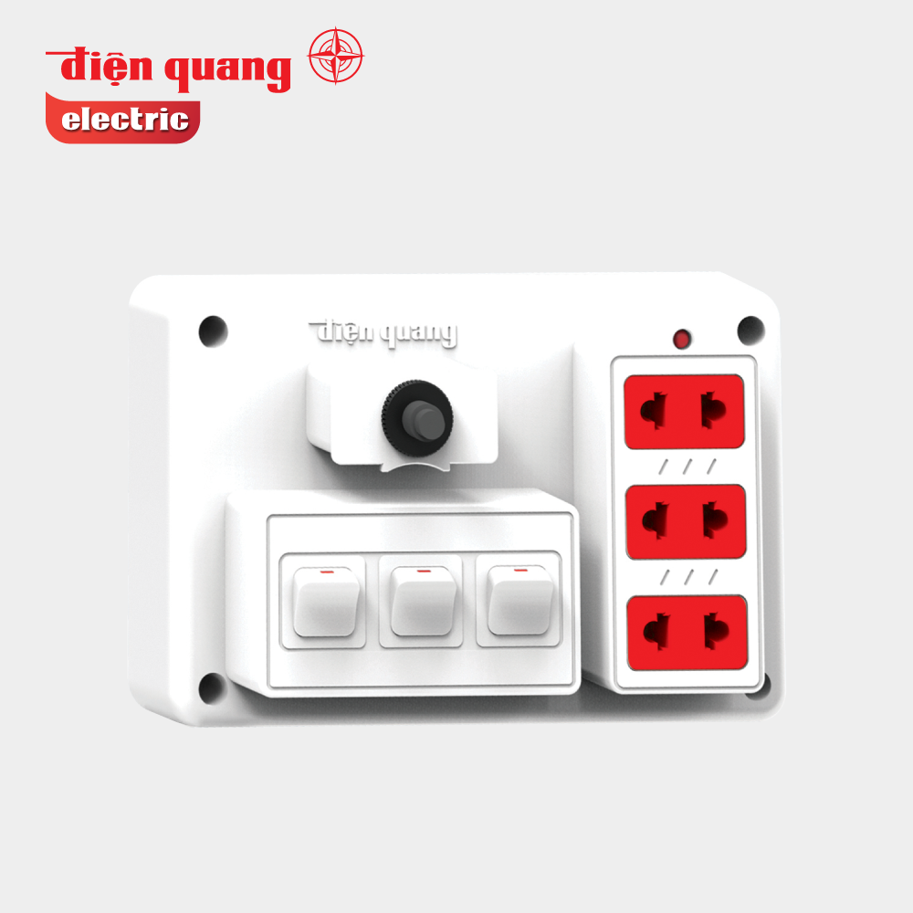 Bảng điện nổi V3 Điện Quang ĐQ FEP 32W 03S (màu trắng, 3 lỗ 2 chấu, 3 công tắc) Bảo hành 12 tháng toàn quốc An toàn tiết kiệm điện - Hàng Chính Hãng Safety Mart Official