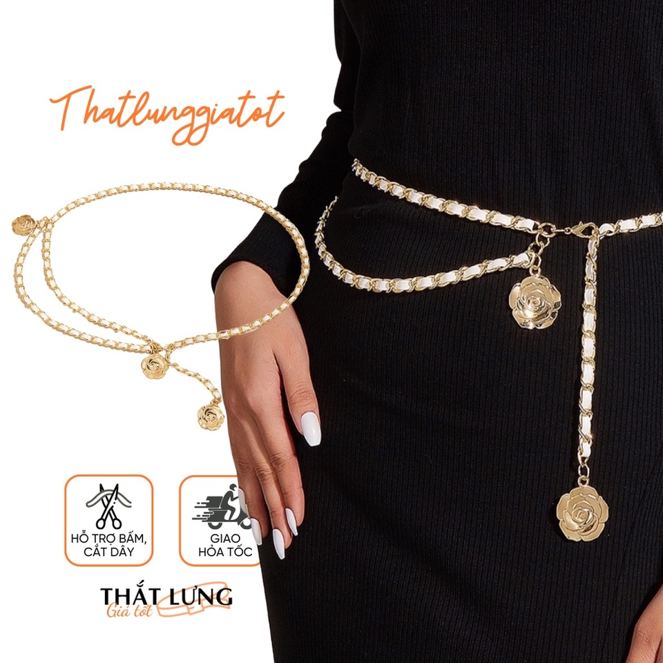 Đai váy xích kim loại đan da phối blazer, đầm thắt eo cá tính DV506 - Thắt Lưng Giá Tốt