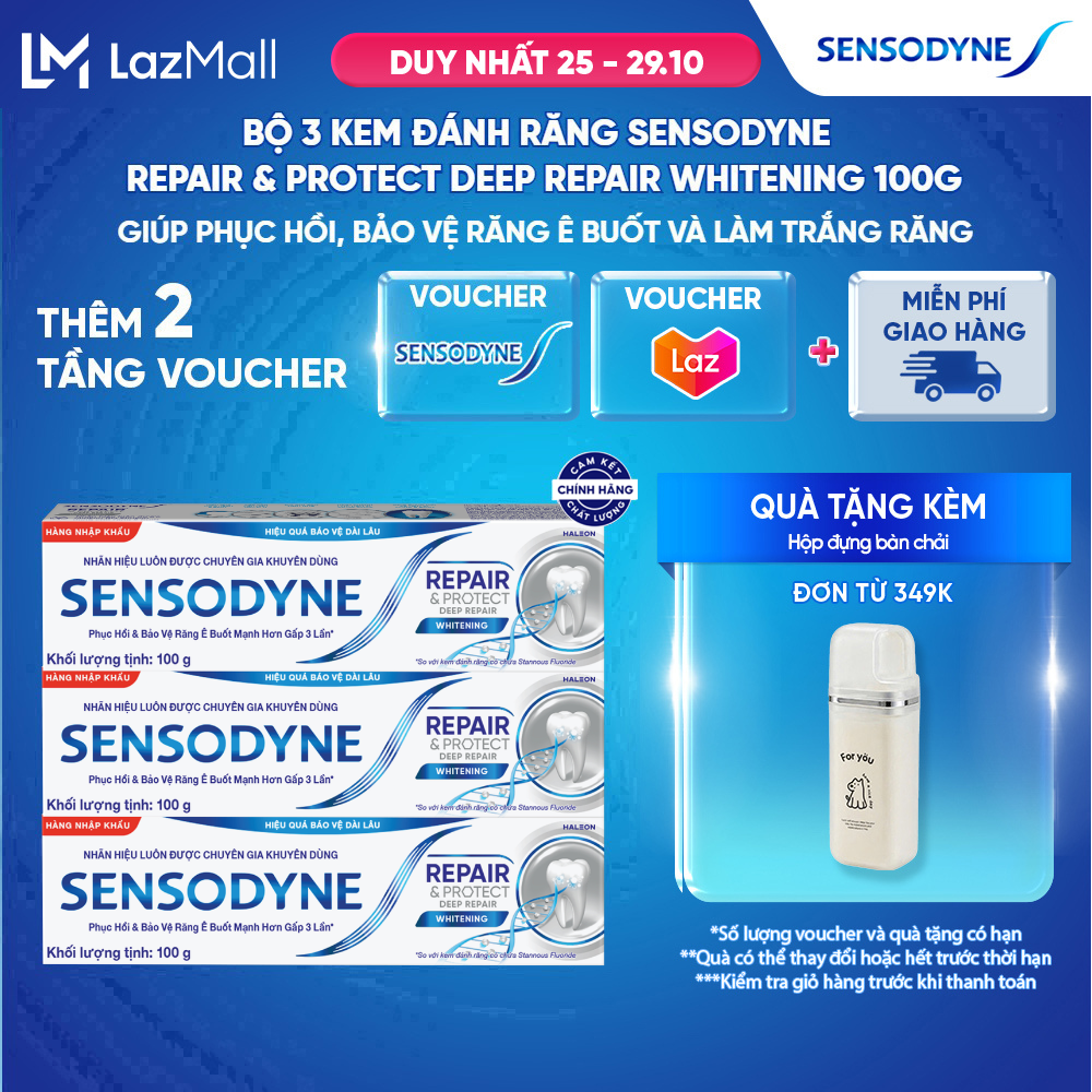 Bộ 3 Kem đánh răng SENSODYNE Repair  Protect Deep Repair Whitening 100g phục hồi, bảo vệ răng ê buốt và làm trắng răng