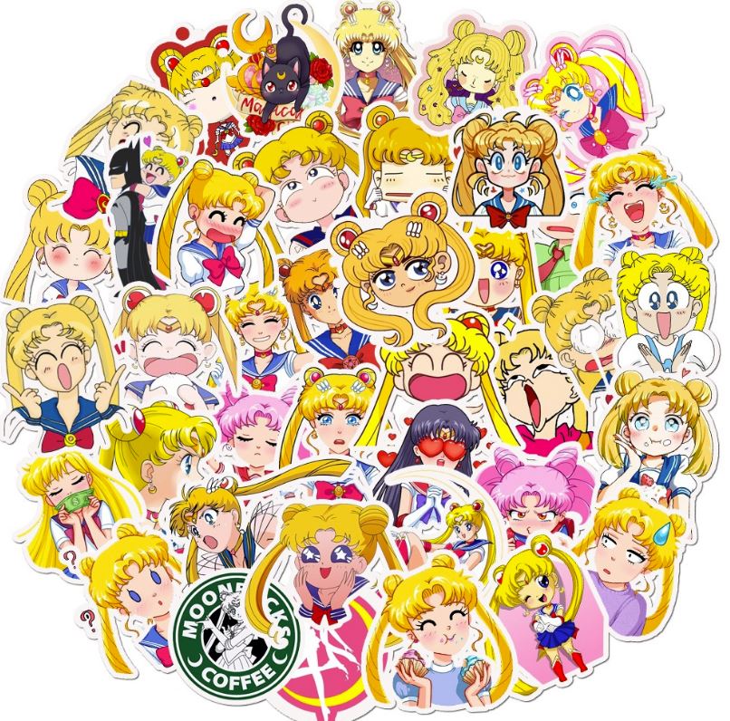 [HCM]Bộ anime hoạt hình thủy thủ mặt trăng decal hình dán chống nước trang trí xe laptop nón bảo hiểm vali #182