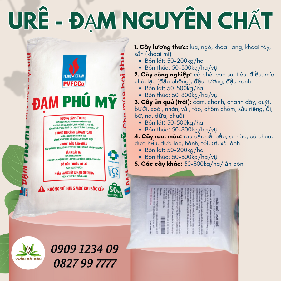 Gói 1kg  Phân Urê (Đạm) nguyên chất bổ sung đạm u rê cho cây (Vườn Sài Gòn - Vuon Sai Gon), lá cành nhánh xanh tốt