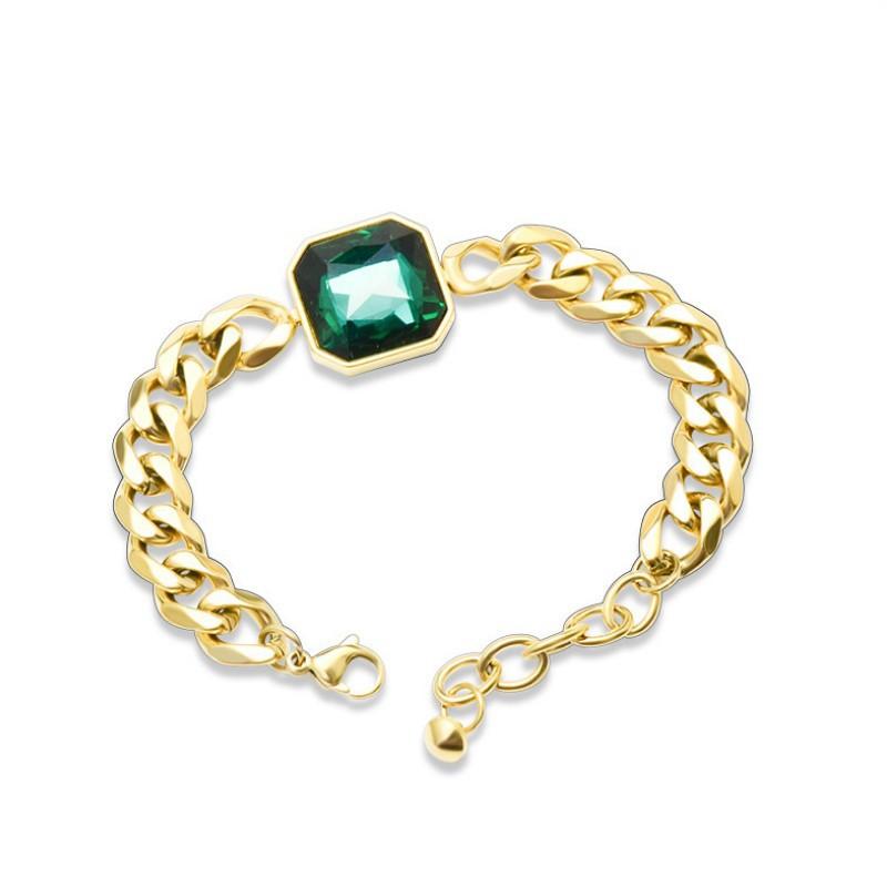 Lắc Tay Dây Xích Vàng Đá Xanh Titan Ko Đen TT 2527