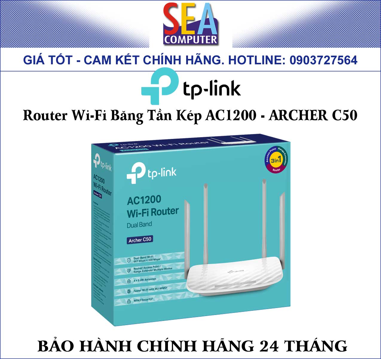 TP-LINK Router Wi-Fi Băng Tần Kép AC1200 - ARCHER C50