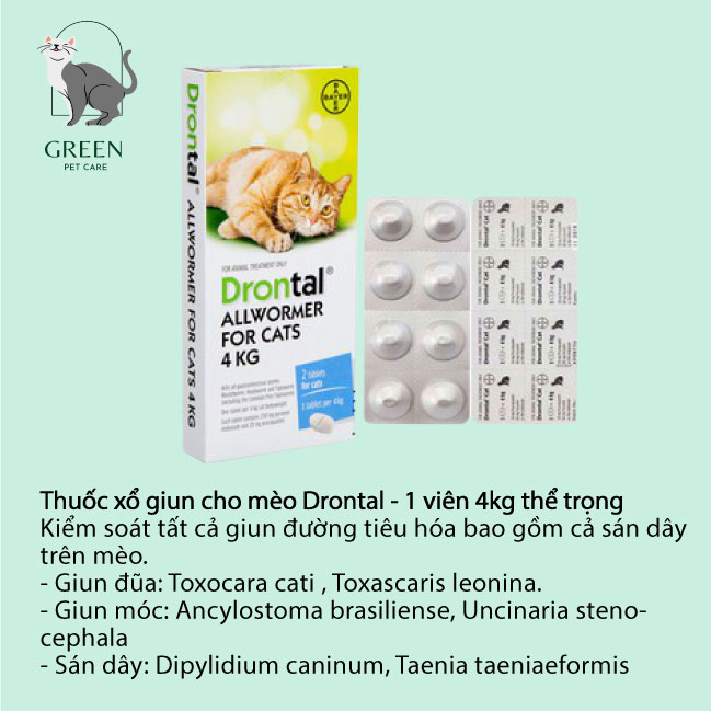 Thuốc xổ giun cho mèo Drontal - 1 viên 4kg thể trọng