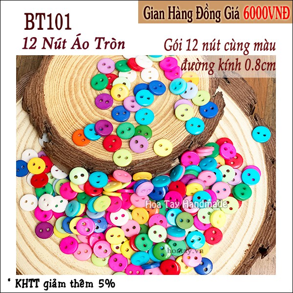 12 nút áo tròn 9mm bt101- nút áo sơ sinh - hoa tay handmade