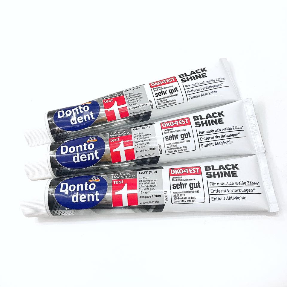 Kem đánh răng Dontodent black shine than hoạt tính 75ml LÀM TRẮNG RĂNG