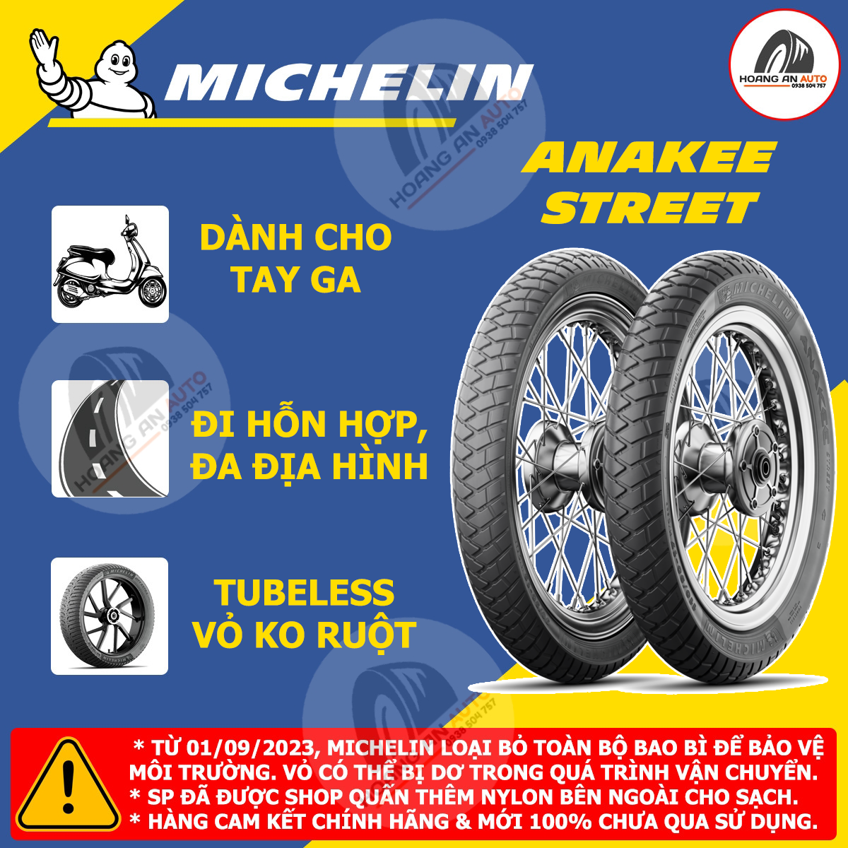 (MICHELIN ANAKEE STREET - TAY GA) Vỏ lốp xe Michelin Anakee Street cho các dòng tay ga: 80/90-14; 90/90-14; 90/80-14 và 100/80-14, vỏ ko ruột