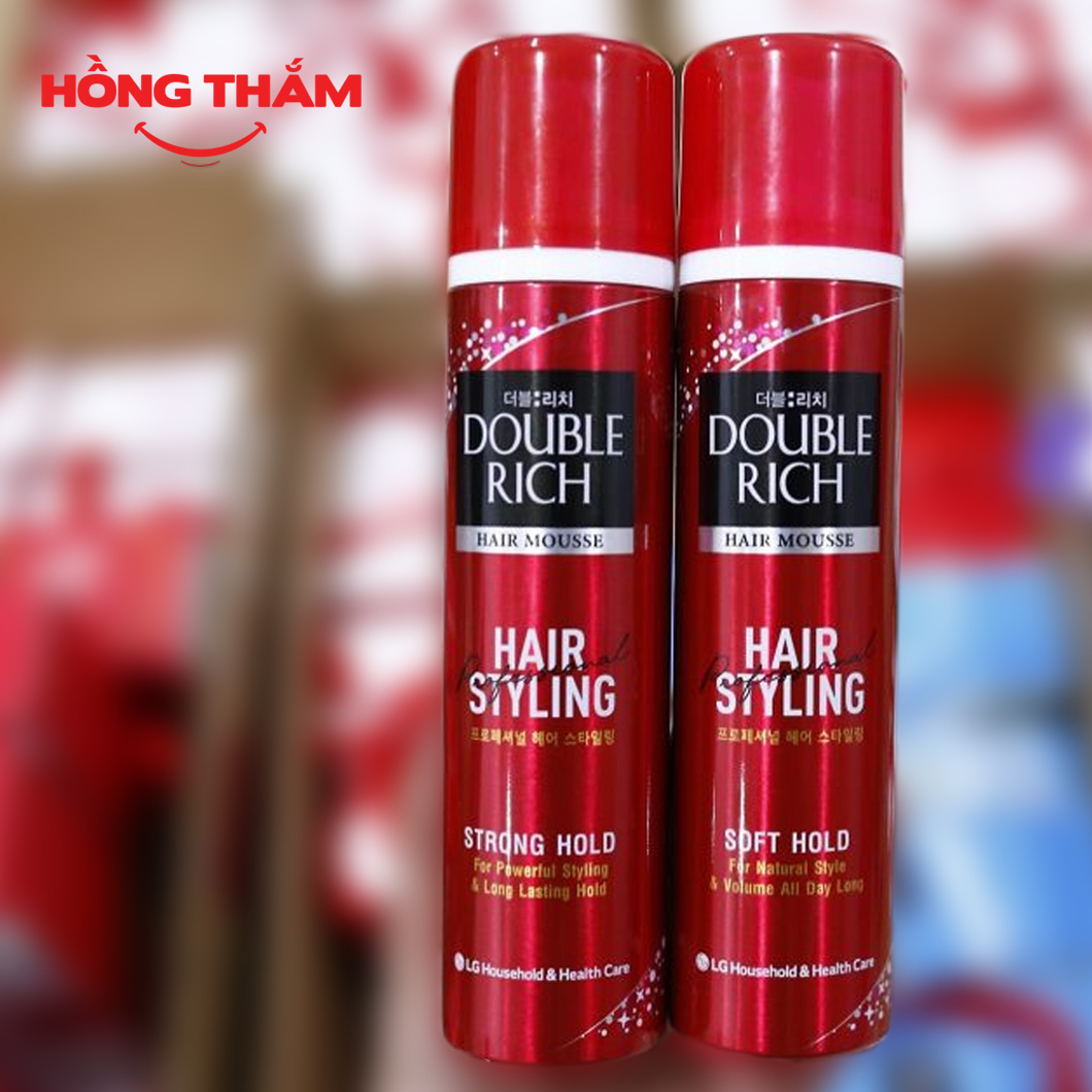 Keo tạo kiểu và giữ nếp tóc mạnh double rich hair MOUSSE- strong hold (DẠNG BỌT) 150ml (hongthamshopcom)