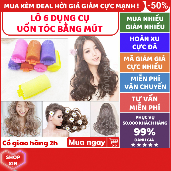 Lô 6 dụng cụ cuốn tóc uốn tóc bằng mút không xài điện xài nhiệt giá rẻ, hiệu quả ✓ uốn tóc mái ✓ uốn tóc không nhiệt ✓ uốn tóc gợn sóng ✓ uốn tóc xoăn ✓ uốn tóc mini ✓ Phát Huy Hoàng