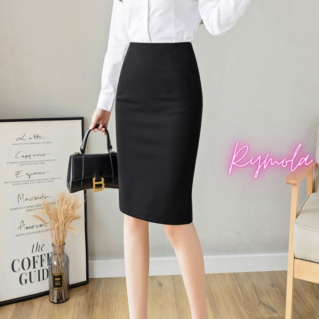 Chân Váy Công Sở RYMOLA, Dáng Dài, Cạp Cao,Có Túi, Chân váy Bút Chì Xẻ Sau, Chất Thun Umi Cao Cấp Co Giãn 4 Chiều MV002