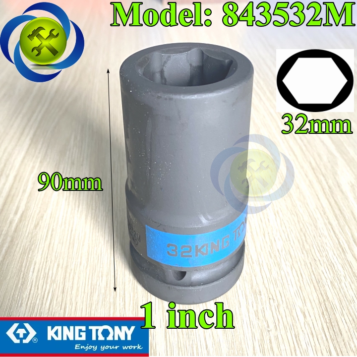 Tuýp 32mm 1 inch kingtony 843532m loại ngắn 6 cạnh màu đen