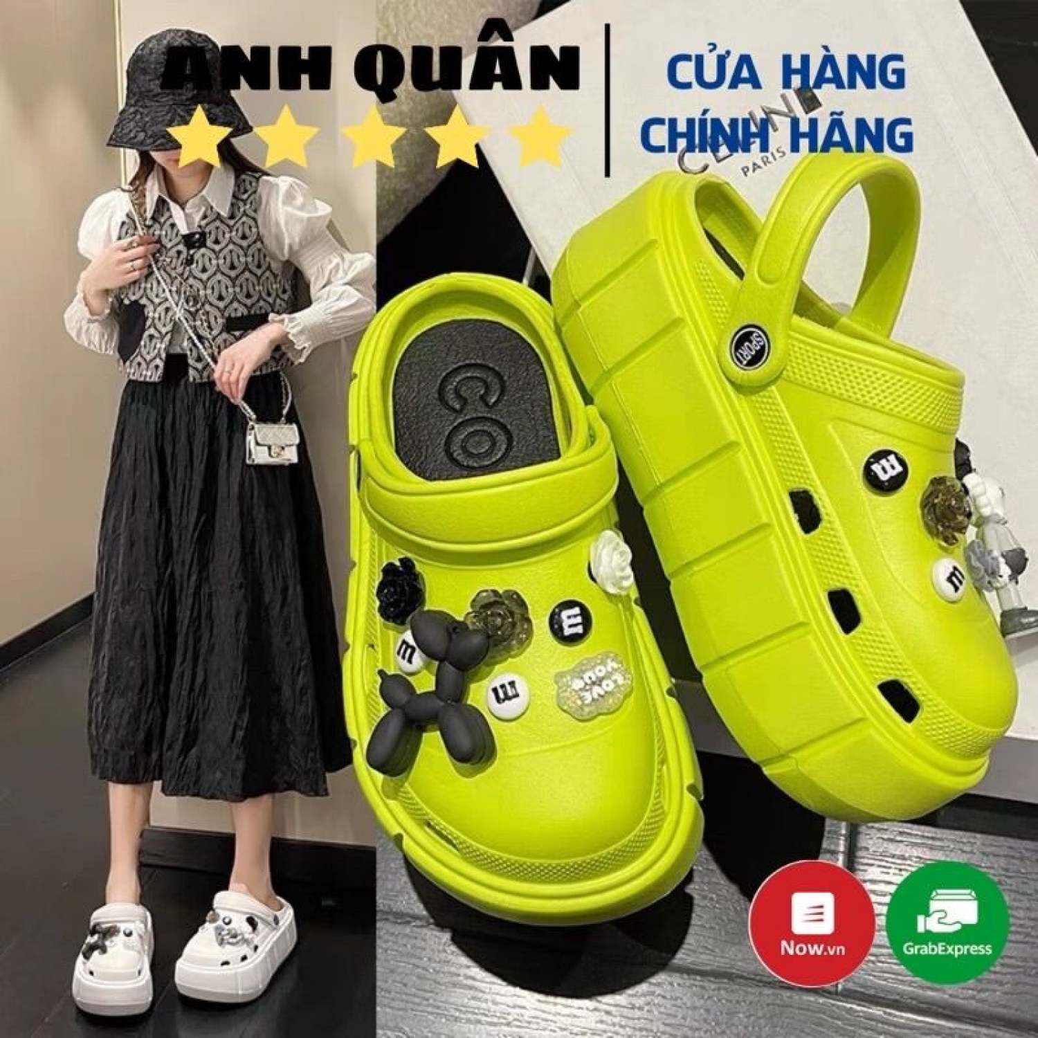 Dép bánh mì nữ,dép sục cross gấu bearbrick độn đế đính kèm phụ kiện jibbitz hot 2022