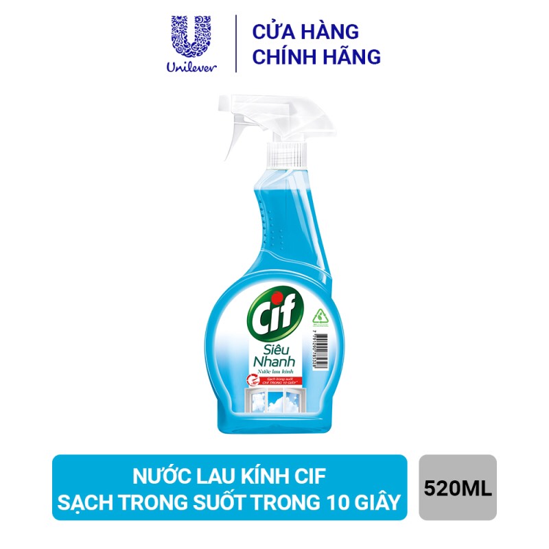 Nước lau kính CIF siêu nhanh/xịt lau kính CIF siêu nhanh chai 520ml chính hãng Unilever