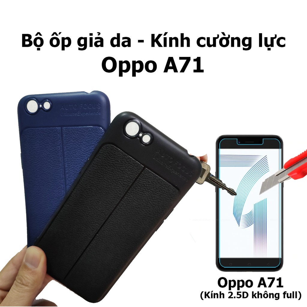 Bộ ốp lưng giả da kính cường lực Oppo A71