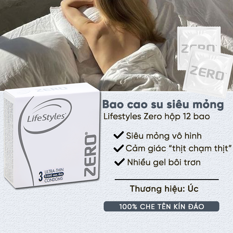 Bao cao su siêu mỏng Lifestyles Zero truyền nhiệt nhanh nhiều gel bôi trơn - Chính hãng 100%