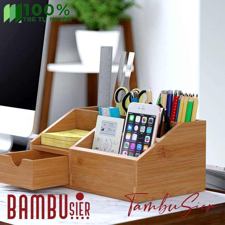 Hộp ống đựng bút để bàn gỗ tre _ POKETO