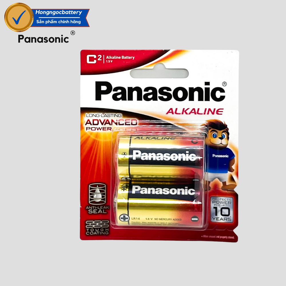 Vỉ 2 viên pin Trung 1,5V ( R14 , LR14 ) Panasonic Alkaline Siêu Bền LR14T - Hàng chính hãng