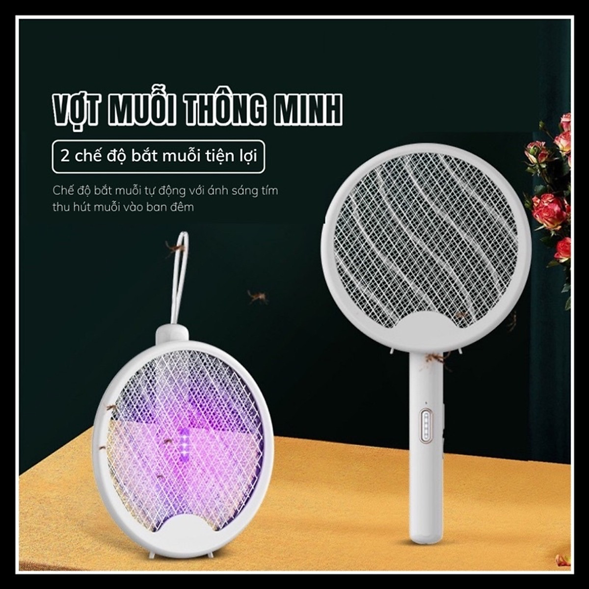 Vợt muỗi thông minh gấp gọn / kiêm đèn bắt muỗi tự động gấp gọn 2 trong 1 ban đêm tiện lợi, bảo hành toàn quốc