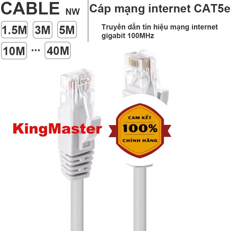 Dây cáp mạng Kingmaster LAN CAT5E bấm sẵn 2 đầu chuẩn RJ45 kết nối wifi internet cho máy tính laptop 1.5 - 2 - 3 - 5 - 10 -15 - 20 - 25 - 30 - 40 m