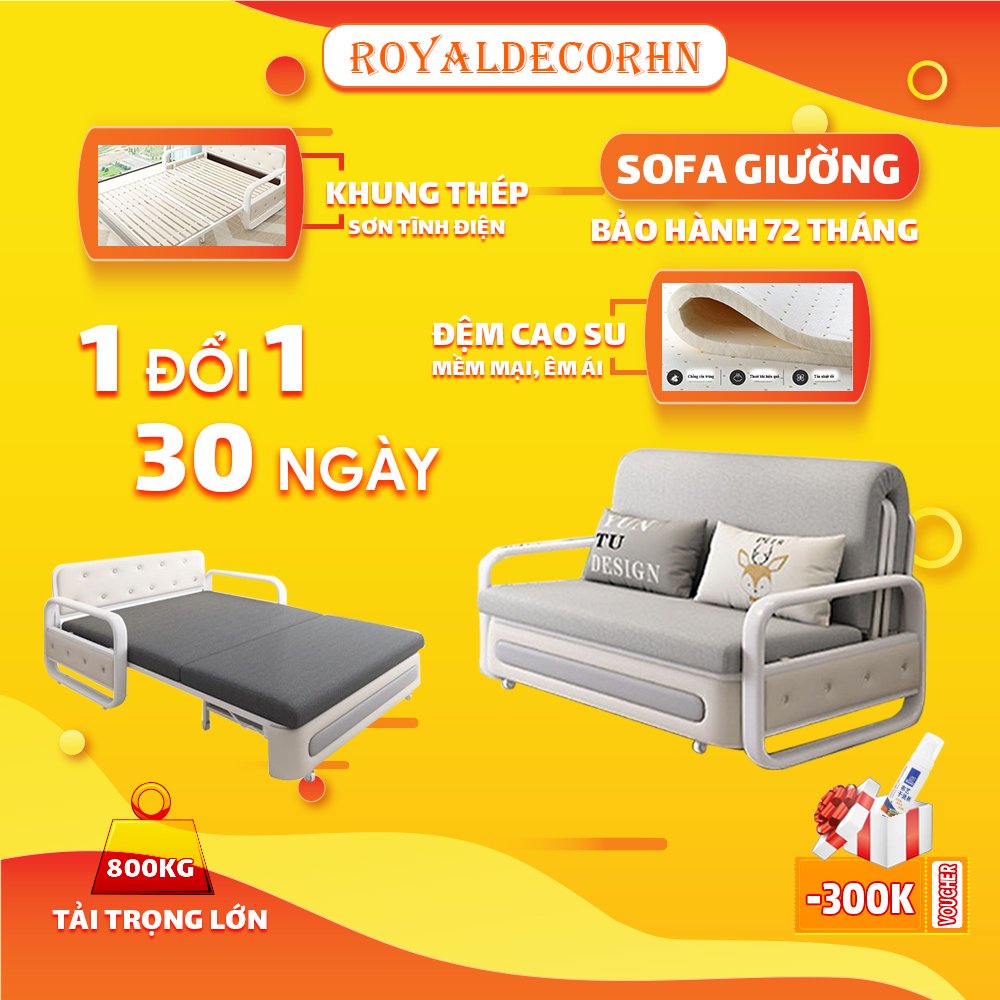 [DEAL HOT] Giường gấp gọn thông minh ROYALDECORHN ghế sofa giường khung thép chắc, sofa giường đệm cao su cực êm