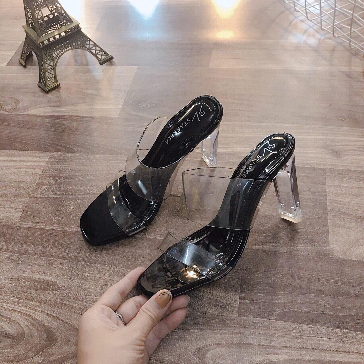 Guốc quai trong 2 dây trong sang chảnh đế dẹt 7p