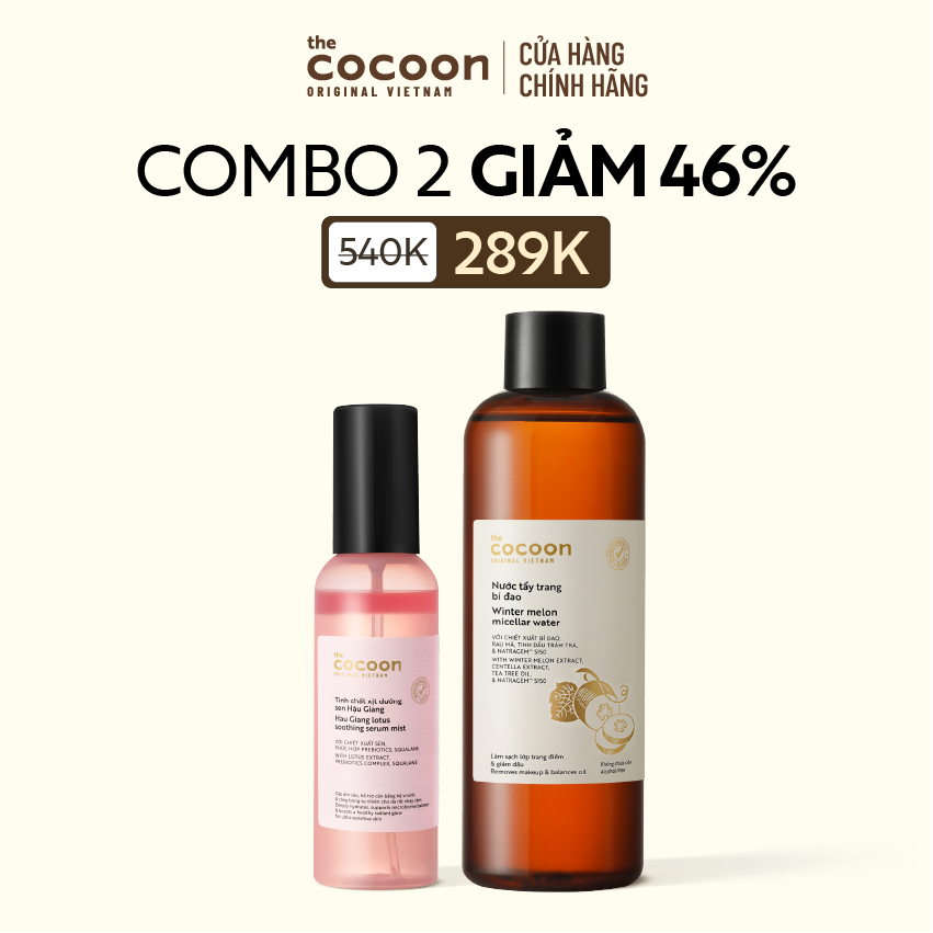 COMBO 1 Tinh chất xịt dưỡng sen Hậu Giang Cocoon 100ml + 1 Bigsize Nước Tẩy trang bí đao 500ml