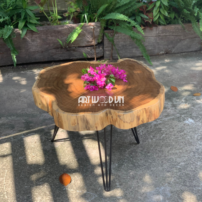 BÀN SOFA, BÀN TRÀ, BÀN CÀ PHÊ GỖ TRÀM TỰ NHIÊN NGUYÊN TẤM, CHÂN SẮT HAIRPIN CAO 40CM