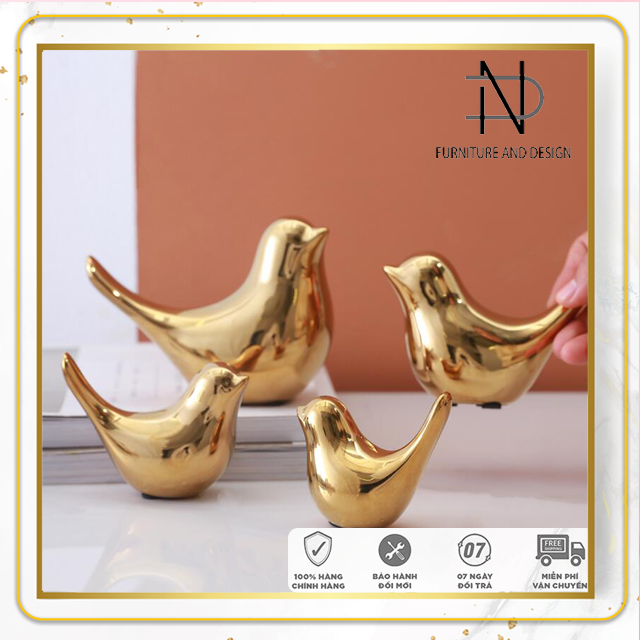 Chim sứ ceramic Vàng decor thương hiệu DecorNation, 4 kích thước S,M,L,XL, vật phẩm trang trí để bàn phòng khách phong cách hiện đại cổ điển (hàng cao cấp)