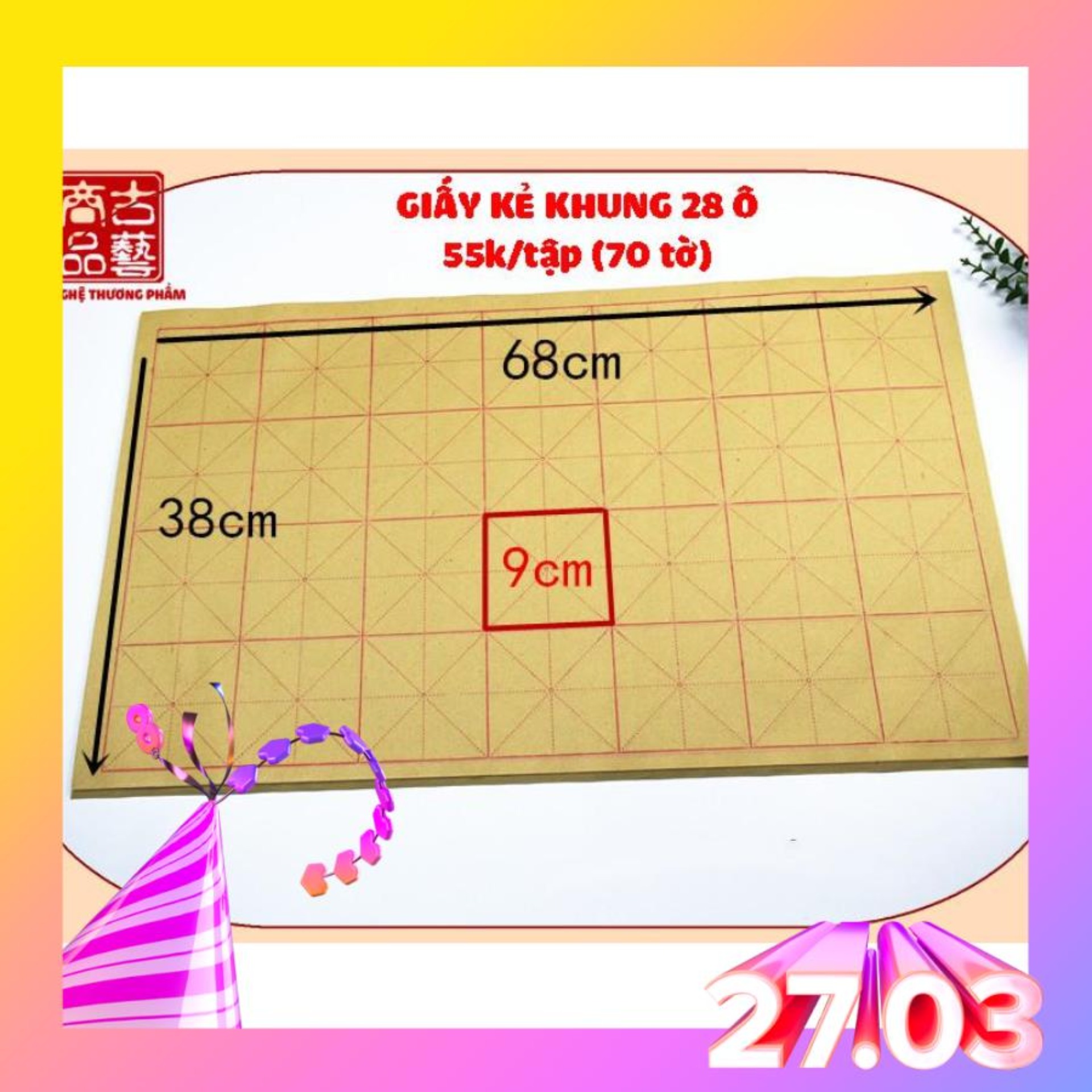 Giấy kẻ khung Cửu Cung Mễ Cách (28 ô)