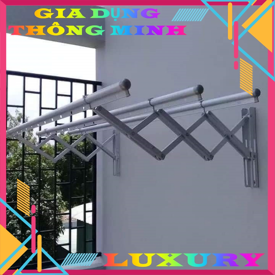 Giàn phơi quần áo giàn phơi thông minh hòa phát gắn tường chính hãng gồm 3 thanh phơi dài gần 6m giúp phơi nhiều quần áo hơn