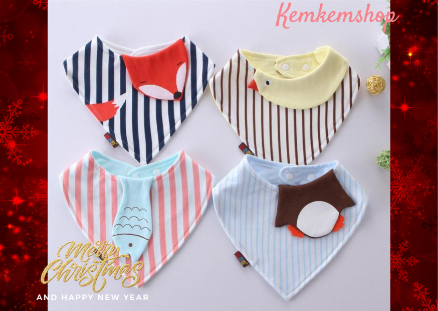 Khăn yếm tam giác yếm dãi 100% cotton siêu mềm mịn kẻ sọc