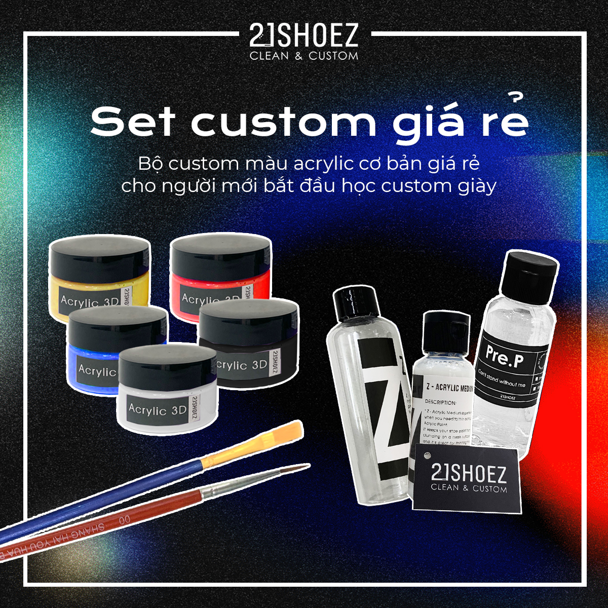 Combo Màu Và Dụng Cụ Custom Giày Acrylic cho người mới bắt đầu