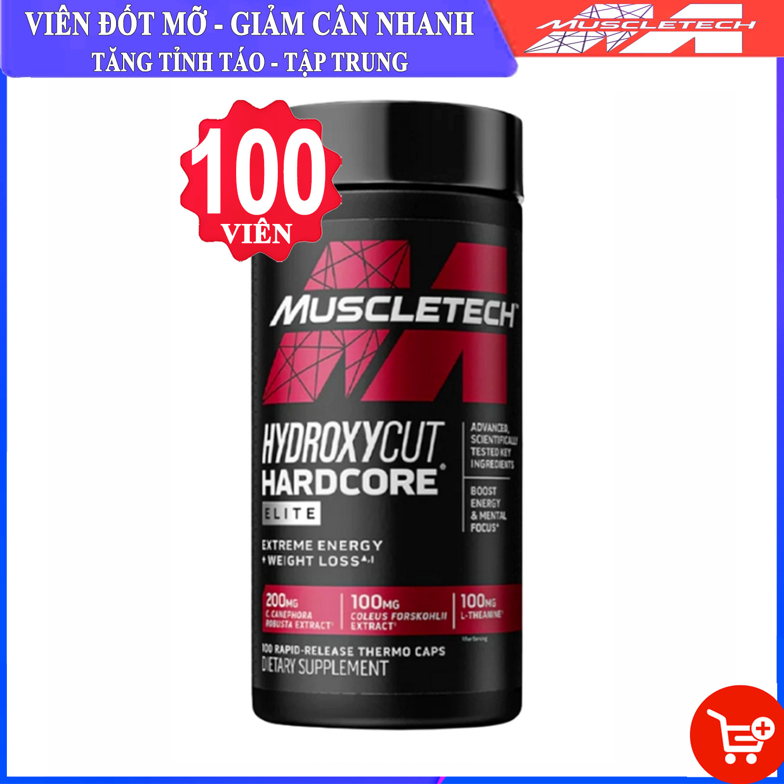 Viên đốt mỡ cực mạnh Hydroxycut Hardcore Elite của MuscleTech hỗ trợ đốt mỡ giảm cân tăng sức bền sức mạnh vượt trội cho người tập gym và chơi thể thao - thuc pham chuc nang