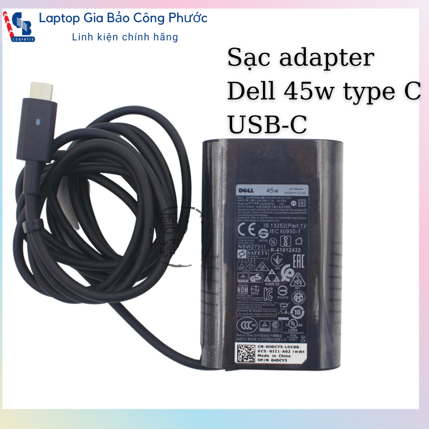 Tặng Dây Nguồn 45K Siêu Dài- Sạc Adaptor Laptop Dell 45W Type C- USB C, Hàng Zin 99% Tháo Máy, Đẹp Như Mới, Sạc Nhanh Chóng, Không Nóng Máy