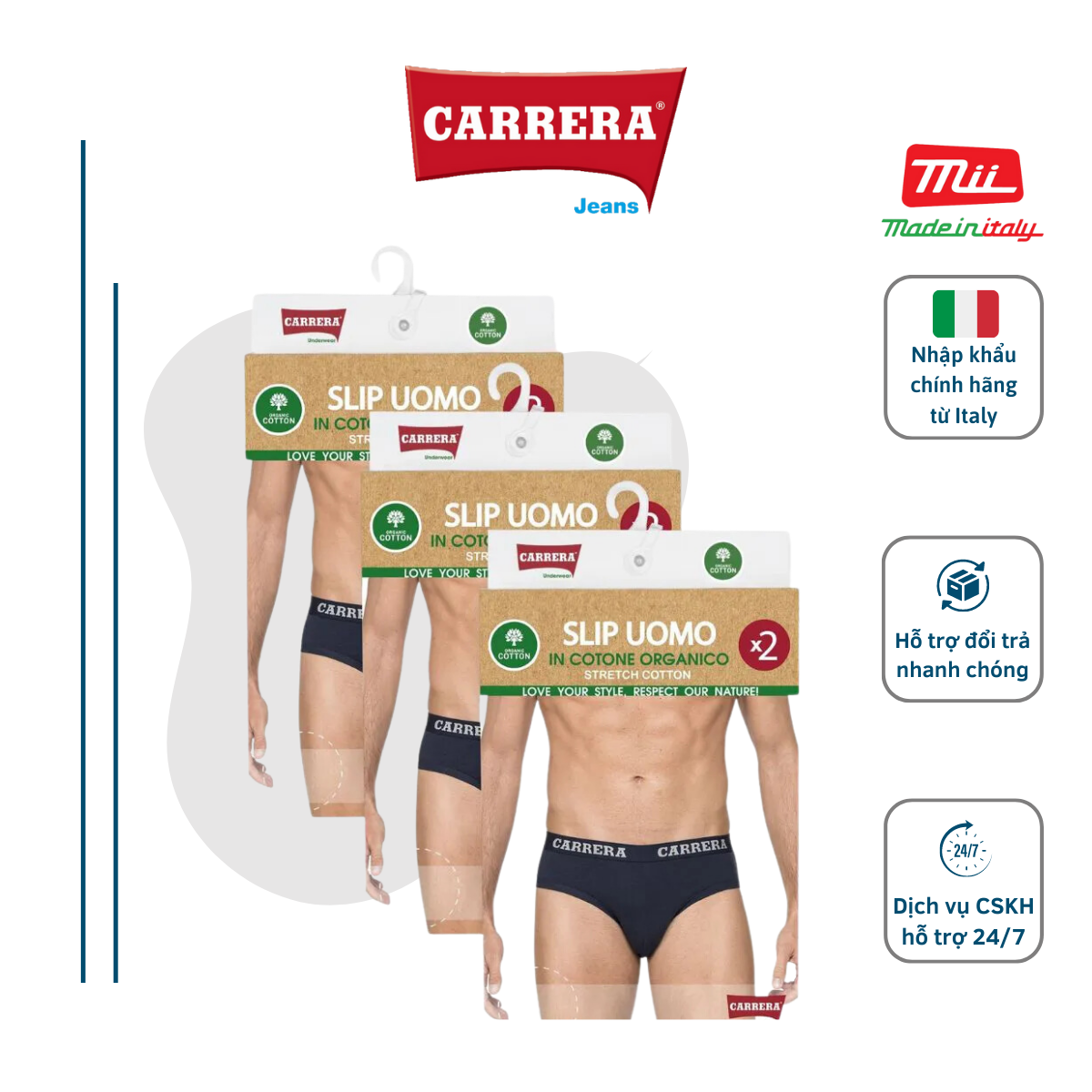 Carrera men s 2 PCs genuine cotton solid color jeans triangle underwear