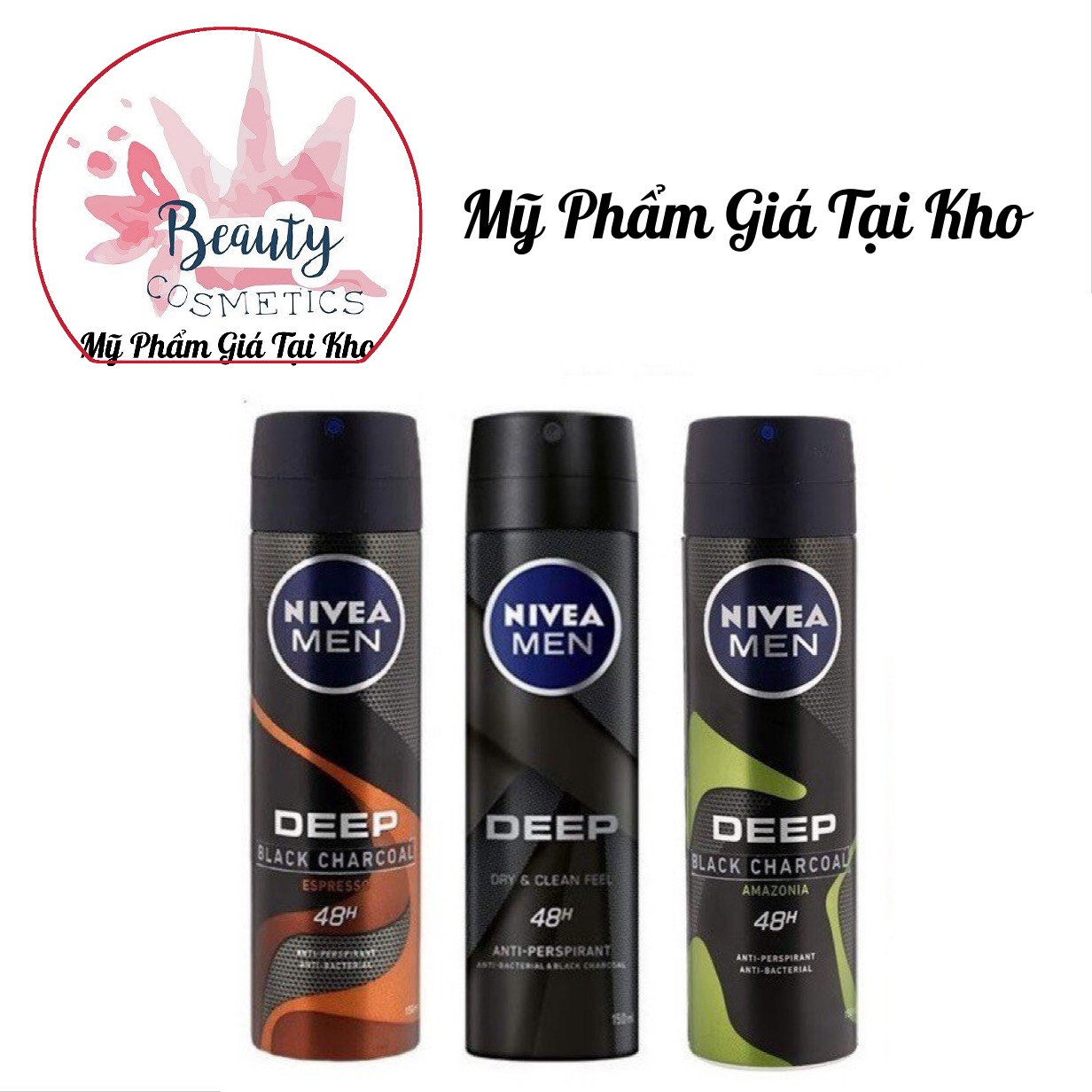 [HCM]Xịt Khử mùi NIVEA MEN Deep Than Đen Hoạt Tính Hút & Khóa Mùi Tối Đa Hương Espresso/Hương Gỗ Đen  (150ml)