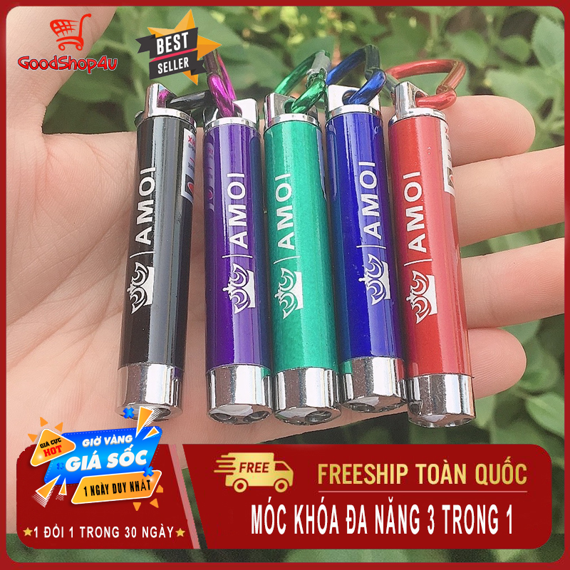 Móc khóa đèn pin 3 trong 1, đèn led chiếu sáng, đèn laser, đèn tia cực tím soi tiền giả, thiết kế nhỏ gọn, tiện dụng-Goodshop4u