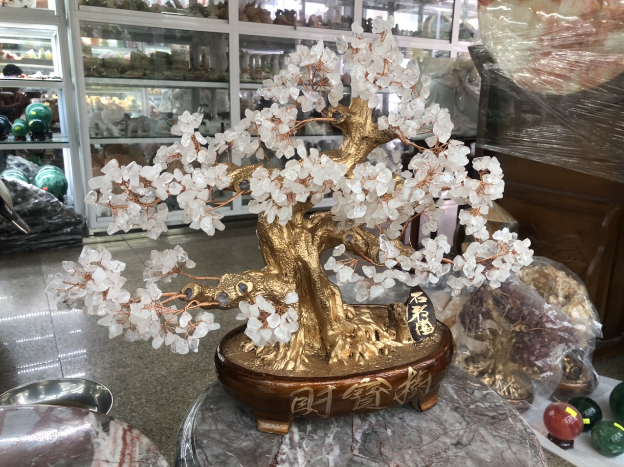 Cây Tài Lộc bonsai phong thủy đá thạch anh trắng - Cao 40 cm