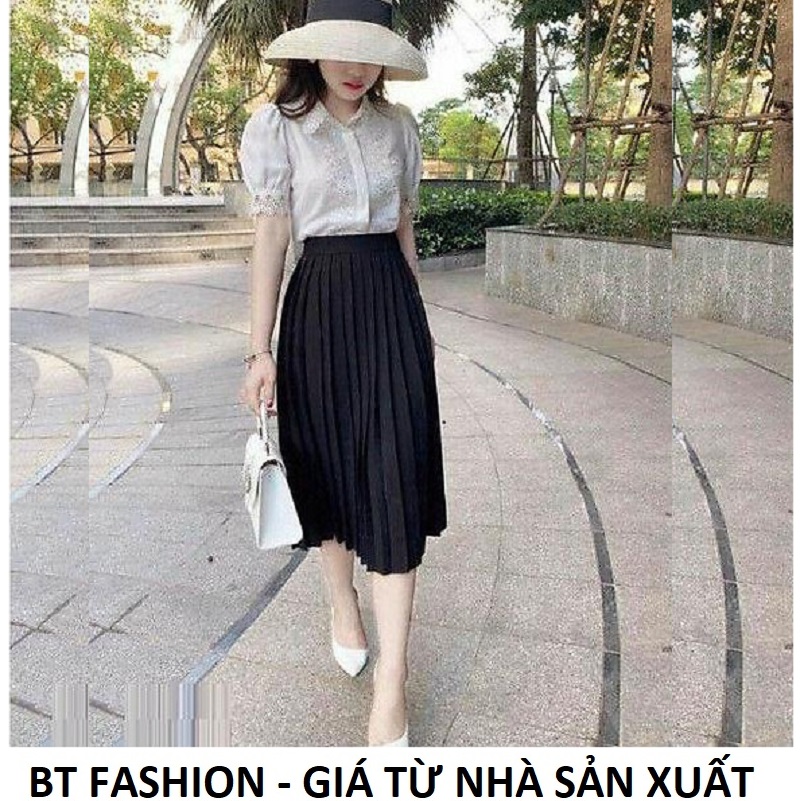 Váy xòe dập ly thời trang bt fashion - va02 - có váy lót bên trong