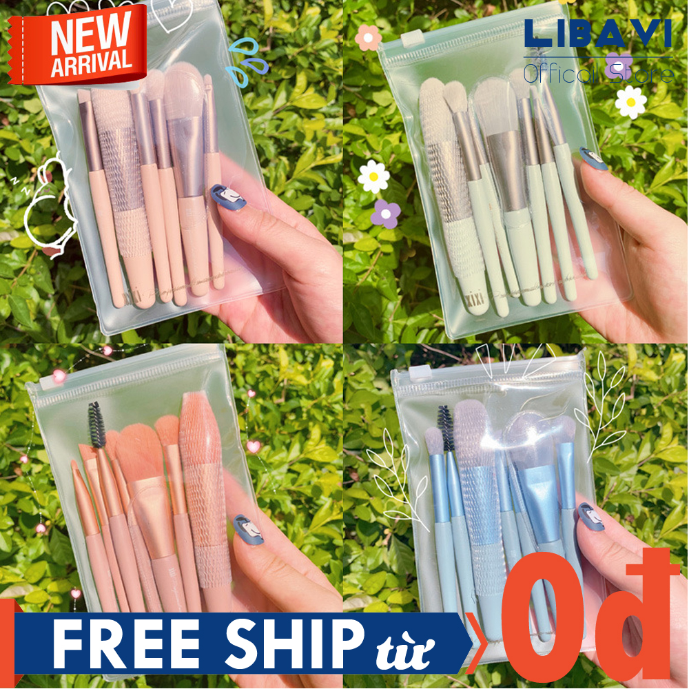 (Top 5 quan tâm) Set 8 cọ trang điểm chuyên nghiệp nội địa Trung lông mềm cao cấp kèm túi zip phong cách vintage DSCTD58 - Cọ trang điểm mắt, môi