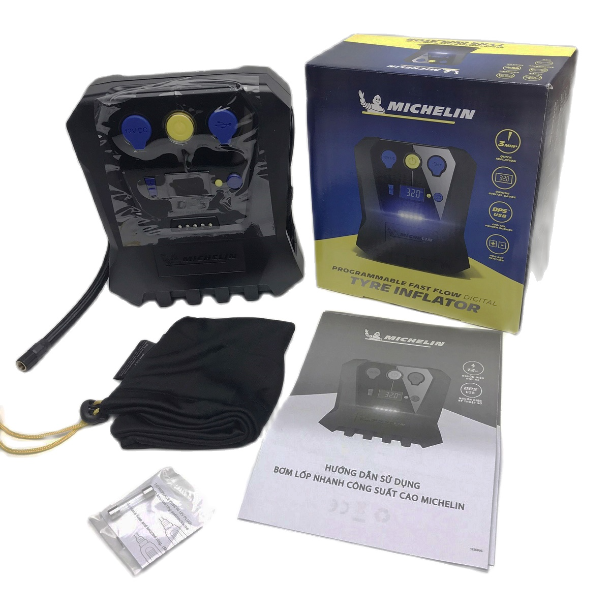 Bơm lốp ô tô tự ngắt Michelin 12266 - Bơm điện 12V, phiên bản mới nhất 2020, Sản phẩm bảo hành chính hãng 12 tháng