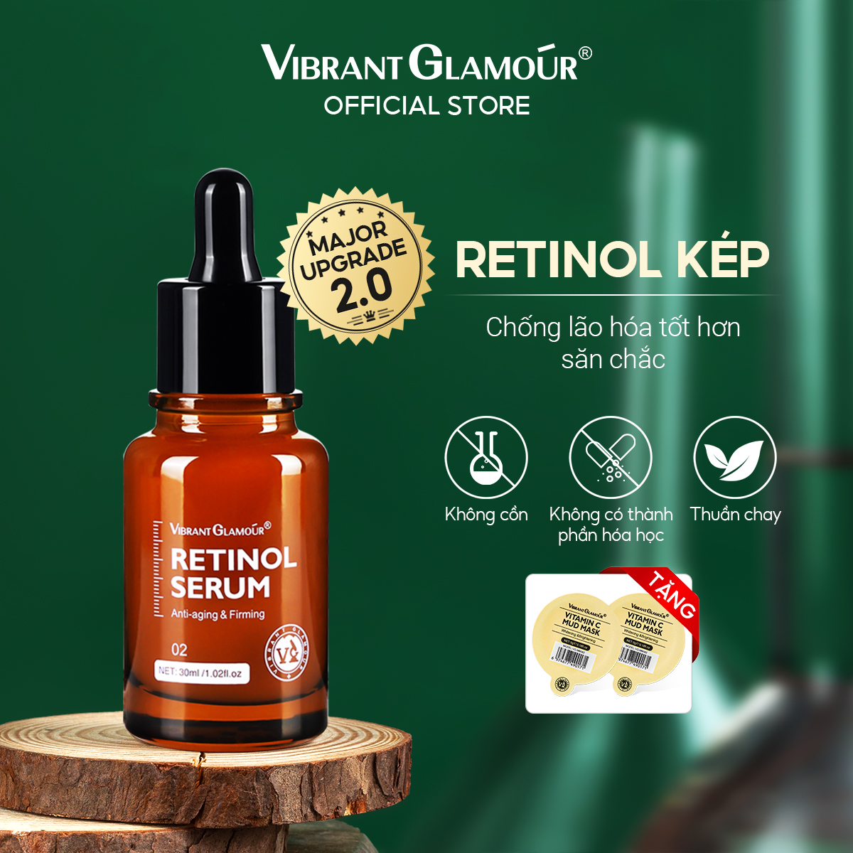 Tinh chất Retinol 1.5%  VIBRANT GLAMOUR Serum Retinol 30ml Chống lão hóa & Chống nhăn & Làm sáng da & Nâng cơ săn chắc & Bổ sung Collagen & Làm mờ nếp nhăn & Chăm sóc da sâu