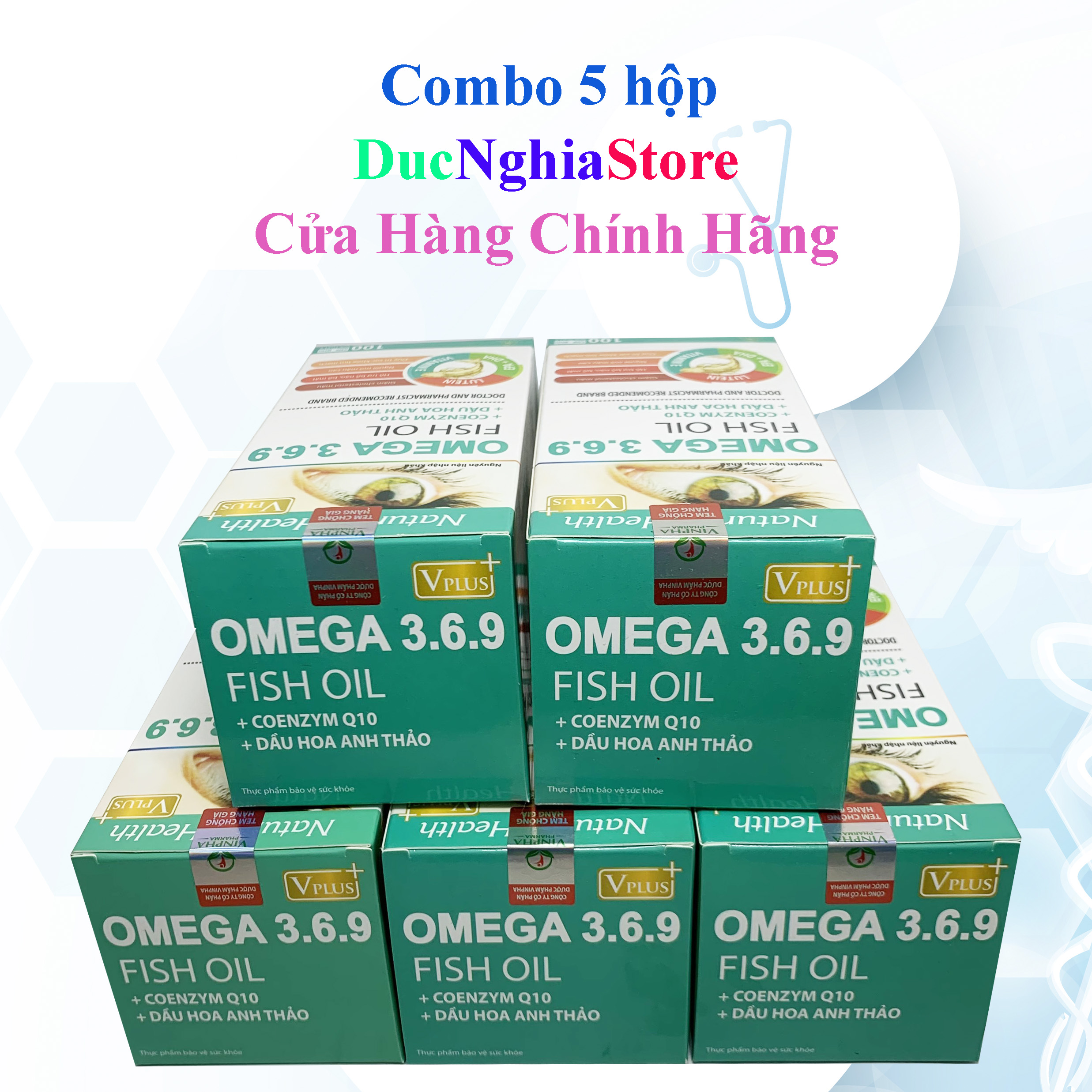 Combo 5 lọ - viên dầu cá omega 3 6 9 dầu hạt lanh, dầu gấc, hoa anh thảo - 100 viên