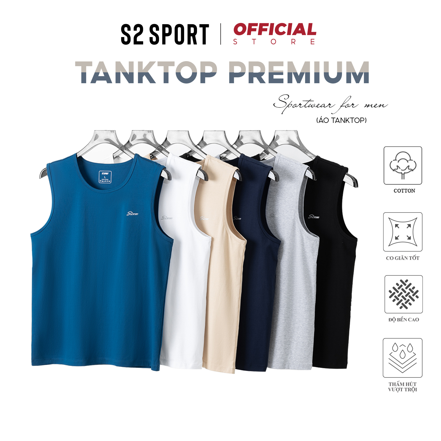 Áo thun sát nách nam S2 SPORT áo tanktop trơn basic bản to chất cotton mềm kiểu dáng thể thao khoẻ khoắn nhiều màu - STT02