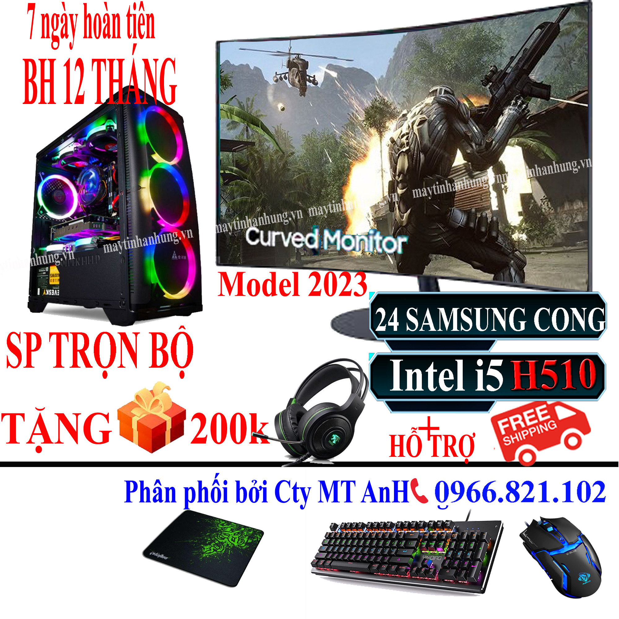 Bộ máy tính chơi Game MỚI nhất intel 10th-2022 màn 24 SamSung CONG mới full box 100% Pc để bàn gaming chơi Pubg Lol CF Fifa Firefire...