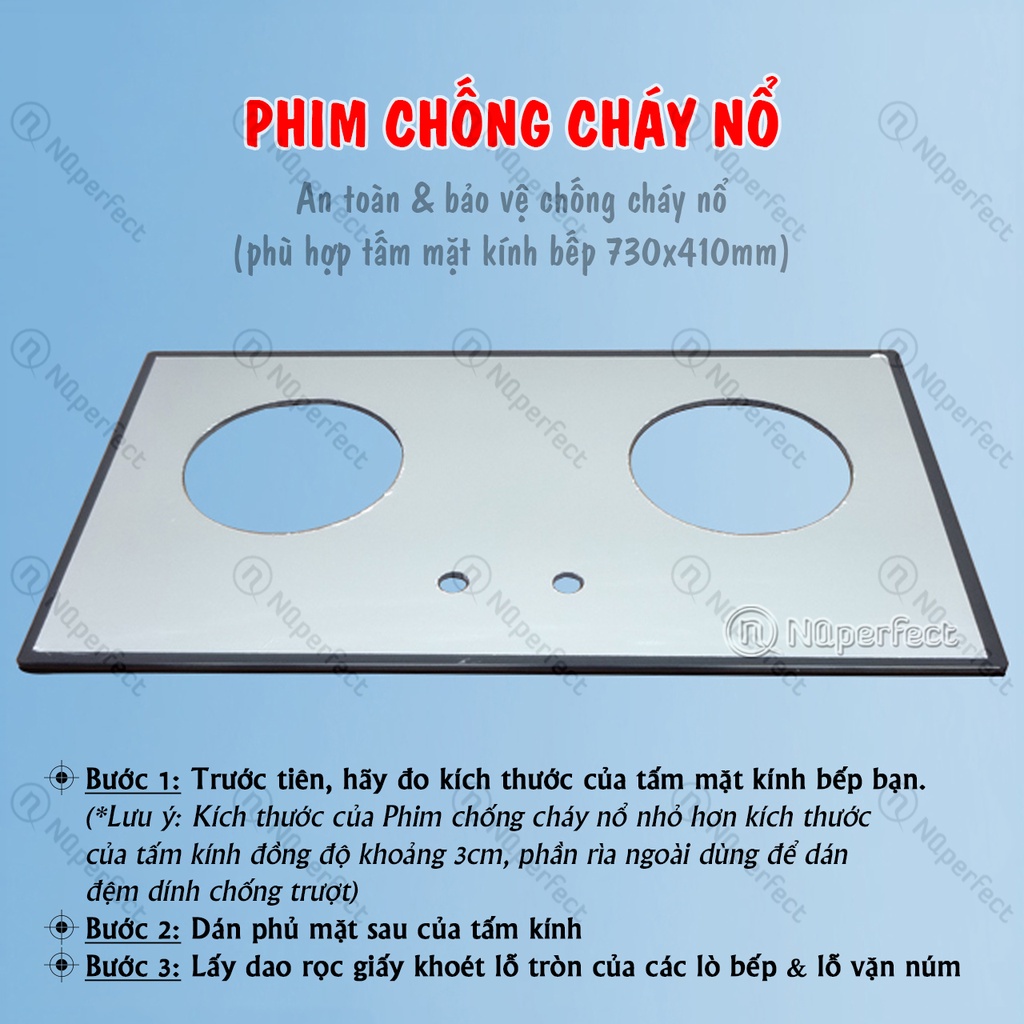Phim chống cháy nổ mặt kính, mặt inox bếp gas âm dương đơn/đôi - 1 miếng phim dán an toàn, bảo vệ chống cháy nổ