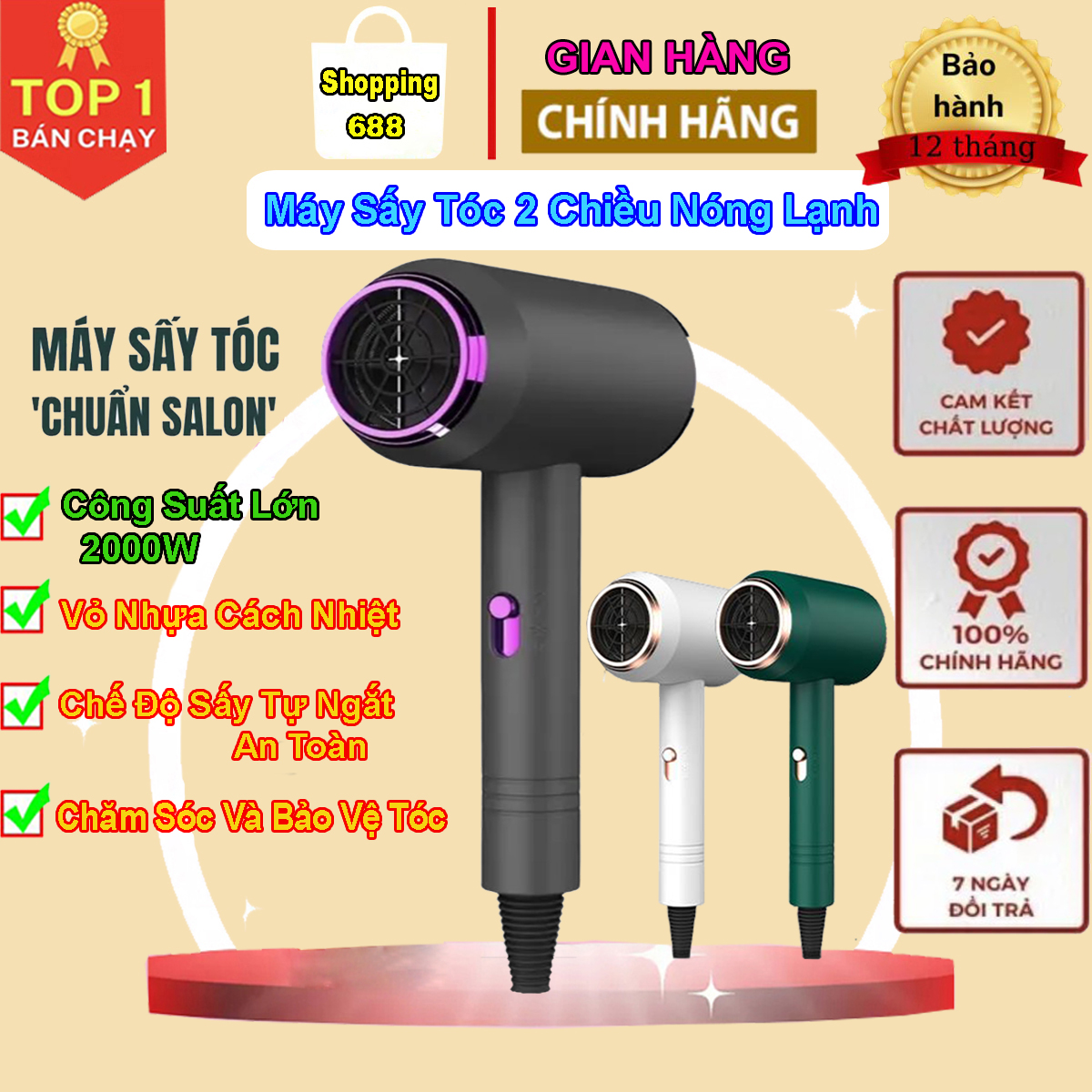 Máy sấy tóc 2 chiều nóng lạnh - máy sấy tóc cao cấp, công suất lớn 2000w, 2 chiều nóng lạnh, 3 chế độ sấy, máy say toc, máy sấy, máy sấy tóc mini, máy sấy tóc mini giá rẻ, máy say toc mini, máy sấy tóc mini treo tường